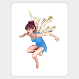 Let's Play elf fairy faerie jumping in blue with butterfly wings Sticker